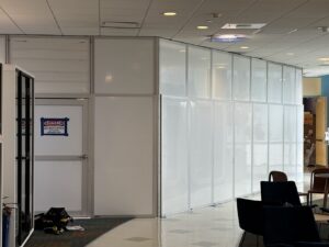 Temporary wall system installation in commercial renovation project